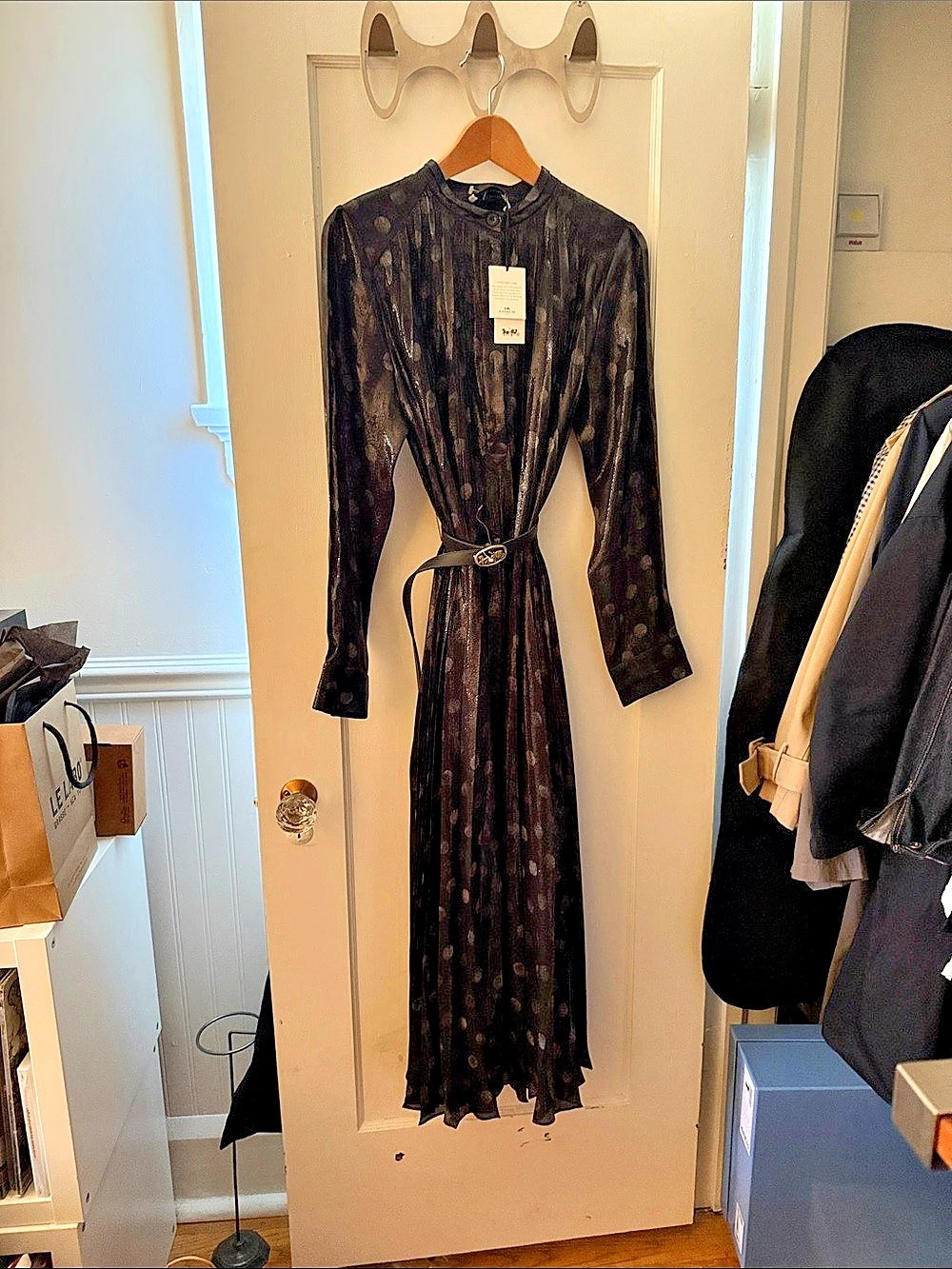 *RUNWAY* MSRP: $1,200 cad Coach Metallic Dot Dress With Belt Polka Dot Maxi Dres